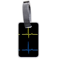 Heart Monitor Screens Pulse Trace Motion Black Blue Yellow Waves Luggage Tags (one Side)  by Mariart