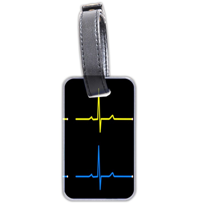 Heart Monitor Screens Pulse Trace Motion Black Blue Yellow Waves Luggage Tags (Two Sides)