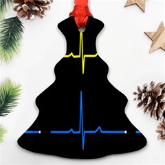 Heart Monitor Screens Pulse Trace Motion Black Blue Yellow Waves Ornament (christmas Tree) 