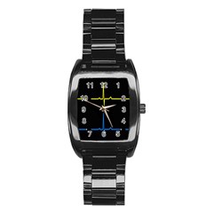 Heart Monitor Screens Pulse Trace Motion Black Blue Yellow Waves Stainless Steel Barrel Watch by Mariart