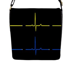 Heart Monitor Screens Pulse Trace Motion Black Blue Yellow Waves Flap Messenger Bag (l)  by Mariart