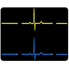 Heart Monitor Screens Pulse Trace Motion Black Blue Yellow Waves Double Sided Fleece Blanket (medium) 