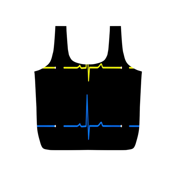 Heart Monitor Screens Pulse Trace Motion Black Blue Yellow Waves Full Print Recycle Bags (S) 