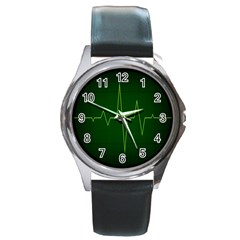 Heart Rate Green Line Light Healty Round Metal Watch