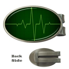 Heart Rate Green Line Light Healty Money Clips (oval) 