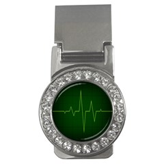 Heart Rate Green Line Light Healty Money Clips (cz)  by Mariart