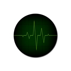 Heart Rate Green Line Light Healty Rubber Coaster (round)  by Mariart