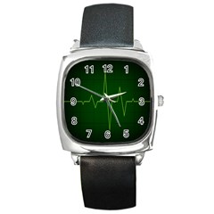 Heart Rate Green Line Light Healty Square Metal Watch by Mariart