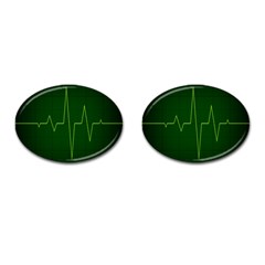 Heart Rate Green Line Light Healty Cufflinks (oval)