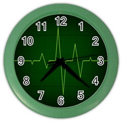 Heart Rate Green Line Light Healty Color Wall Clocks by Mariart