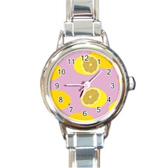 Fruit Lemons Orange Purple Round Italian Charm Watch