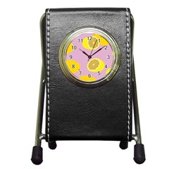 Fruit Lemons Orange Purple Pen Holder Desk Clocks by Mariart