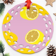 Fruit Lemons Orange Purple Round Filigree Ornament (two Sides) by Mariart