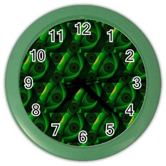 Green Eye Line Triangle Poljka Color Wall Clocks by Mariart