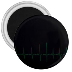 Heart Rate Line Green Black Wave Chevron Waves 3  Magnets by Mariart