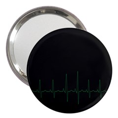 Heart Rate Line Green Black Wave Chevron Waves 3  Handbag Mirrors