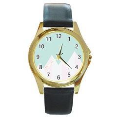 Montain Blue Snow Chevron Wave Pink Round Gold Metal Watch by Mariart