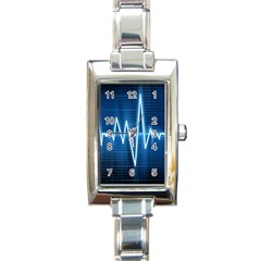 Heart Monitoring Rate Line Waves Wave Chevron Blue Rectangle Italian Charm Watch