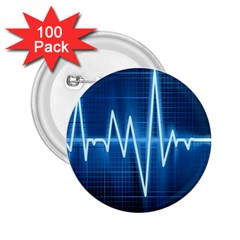 Heart Monitoring Rate Line Waves Wave Chevron Blue 2 25  Buttons (100 Pack) 