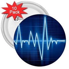 Heart Monitoring Rate Line Waves Wave Chevron Blue 3  Buttons (10 Pack) 