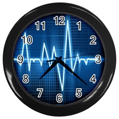 Heart Monitoring Rate Line Waves Wave Chevron Blue Wall Clocks (black) by Mariart