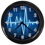 Heart Monitoring Rate Line Waves Wave Chevron Blue Wall Clocks (Black) Front