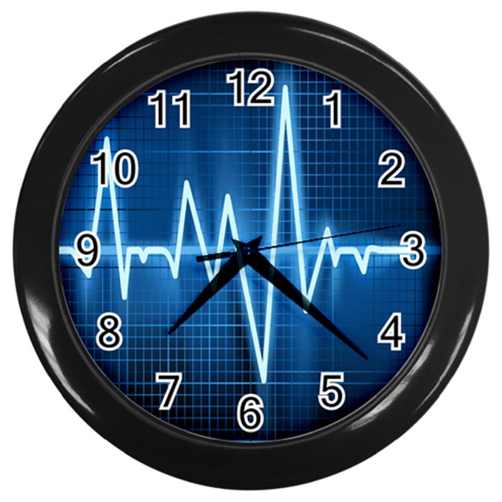 Heart Monitoring Rate Line Waves Wave Chevron Blue Wall Clocks (Black)