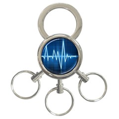 Heart Monitoring Rate Line Waves Wave Chevron Blue 3-ring Key Chains