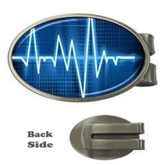 Heart Monitoring Rate Line Waves Wave Chevron Blue Money Clips (oval) 