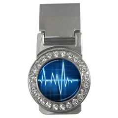 Heart Monitoring Rate Line Waves Wave Chevron Blue Money Clips (cz) 