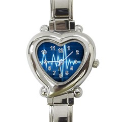 Heart Monitoring Rate Line Waves Wave Chevron Blue Heart Italian Charm Watch by Mariart