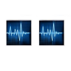 Heart Monitoring Rate Line Waves Wave Chevron Blue Cufflinks (square) by Mariart