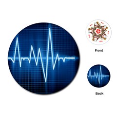 Heart Monitoring Rate Line Waves Wave Chevron Blue Playing Cards (round)  by Mariart