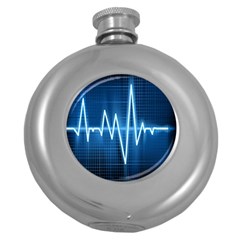 Heart Monitoring Rate Line Waves Wave Chevron Blue Round Hip Flask (5 Oz) by Mariart