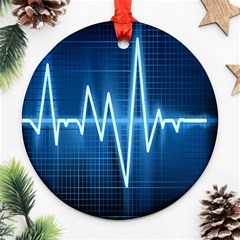 Heart Monitoring Rate Line Waves Wave Chevron Blue Round Ornament (two Sides) by Mariart