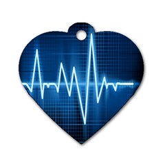 Heart Monitoring Rate Line Waves Wave Chevron Blue Dog Tag Heart (one Side) by Mariart