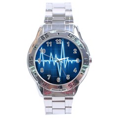 Heart Monitoring Rate Line Waves Wave Chevron Blue Stainless Steel Analogue Watch by Mariart