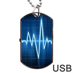 Heart Monitoring Rate Line Waves Wave Chevron Blue Dog Tag Usb Flash (one Side) by Mariart