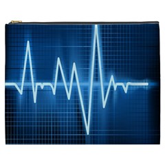 Heart Monitoring Rate Line Waves Wave Chevron Blue Cosmetic Bag (xxxl) 