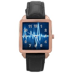 Heart Monitoring Rate Line Waves Wave Chevron Blue Rose Gold Leather Watch  by Mariart