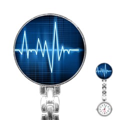 Heart Monitoring Rate Line Waves Wave Chevron Blue Stainless Steel Nurses Watch