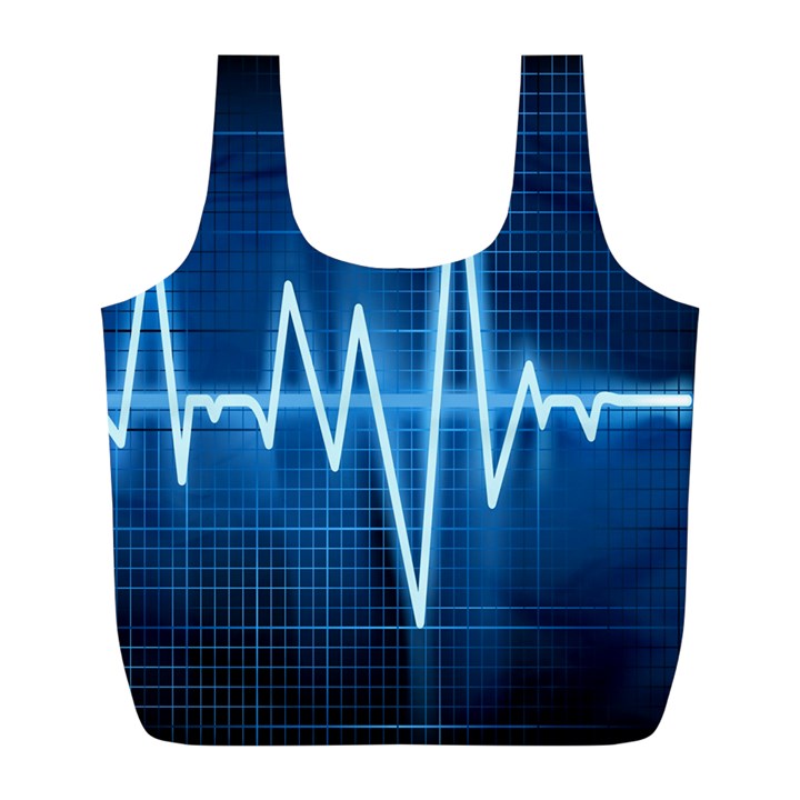 Heart Monitoring Rate Line Waves Wave Chevron Blue Full Print Recycle Bags (L) 