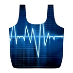 Heart Monitoring Rate Line Waves Wave Chevron Blue Full Print Recycle Bags (L)  Back