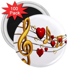 Music Notes Heart Beat 3  Magnets (100 Pack) by Mariart