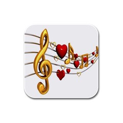 Music Notes Heart Beat Rubber Square Coaster (4 Pack)  by Mariart