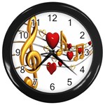 Music Notes Heart Beat Wall Clocks (Black) Front