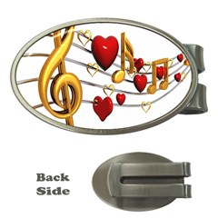 Music Notes Heart Beat Money Clips (oval)  by Mariart