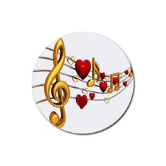 Music Notes Heart Beat Rubber Coaster (round)  by Mariart