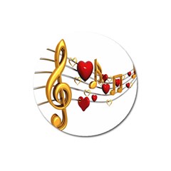 Music Notes Heart Beat Magnet 3  (round) by Mariart