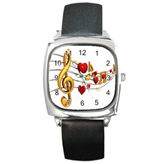 Music Notes Heart Beat Square Metal Watch